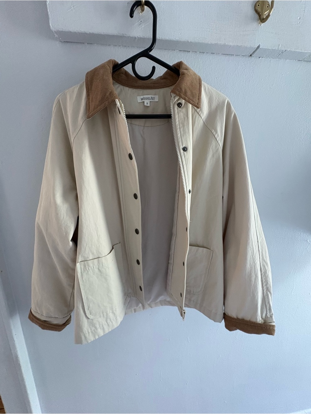 Cream Barn Jacket with Corduroy Collar